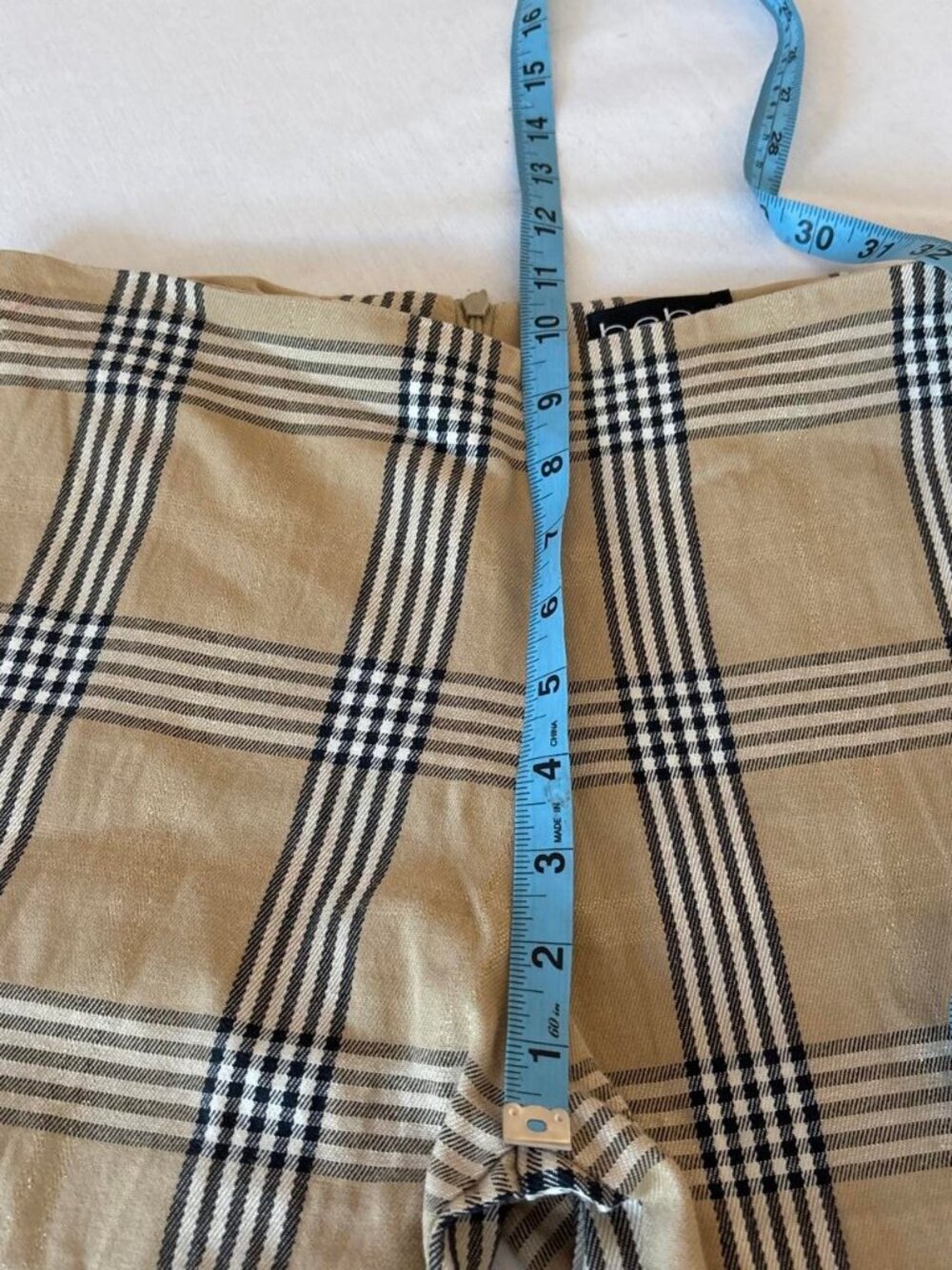 Vintage 90s Bebe Plaid Leather Trim Ankle Zip Flare Trousers 6 - Picture 3 of 8